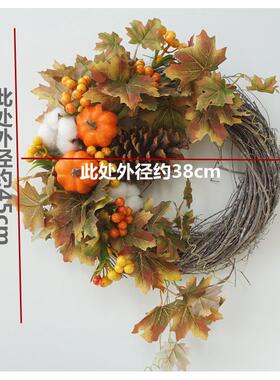 热销仿真秋季花环门饰枫叶装饰南瓜庭院花环跨境货源厂家直销
