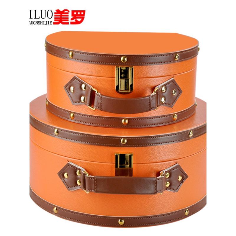 热销e0pb批发橙色半圆展示收纳盒皮质样板间衣帽间收纳箱整理箱手