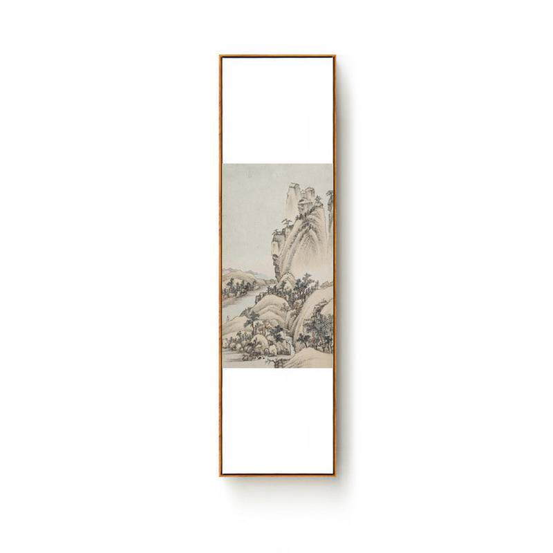 新中式原木风客厅装饰画山水工笔画幅玄关壁画竖挂画禅意茶室