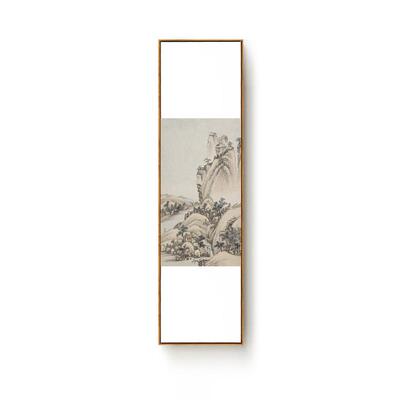 新中式原木风客厅装饰画山水工笔画幅玄关壁画竖挂画禅意茶室