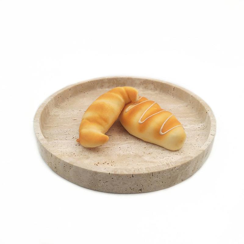北欧风天然洞石托盘圆珠宝摆件饰品天然大理石置物板装饰收纳盘