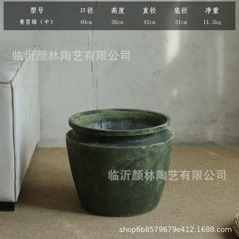 青苔色水泥花盆大口径绿植琴叶榕千年木大型花盆落地花盆商场装饰