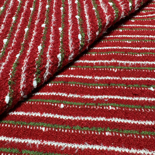 毛线针织面料工艺品间条羊毛布粗针针织布绒球红白绿布圣诞布厂家