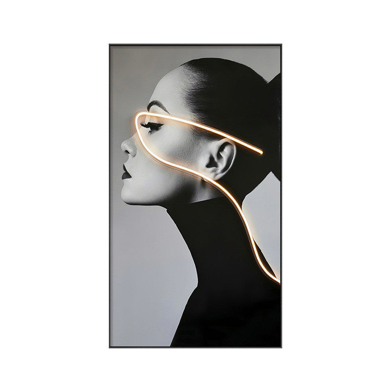 led灯落地人物装饰画现代轻奢玄关挂画直播间发光画北欧客厅壁画