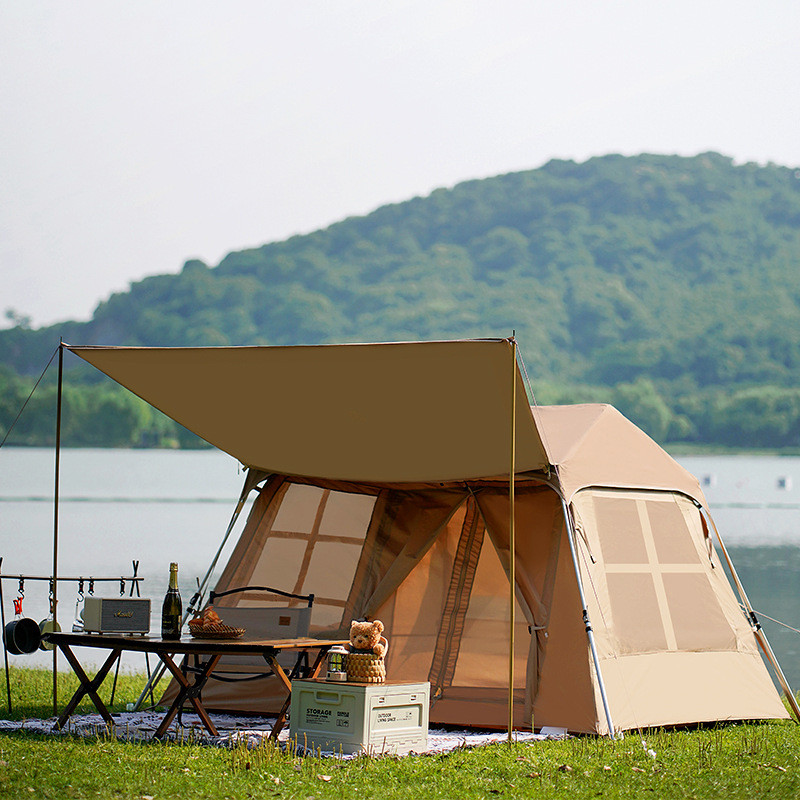 屋脊帐篷户外露营黑胶帐篷便携式折叠自动加厚防晒防暴雨过夜帐篷