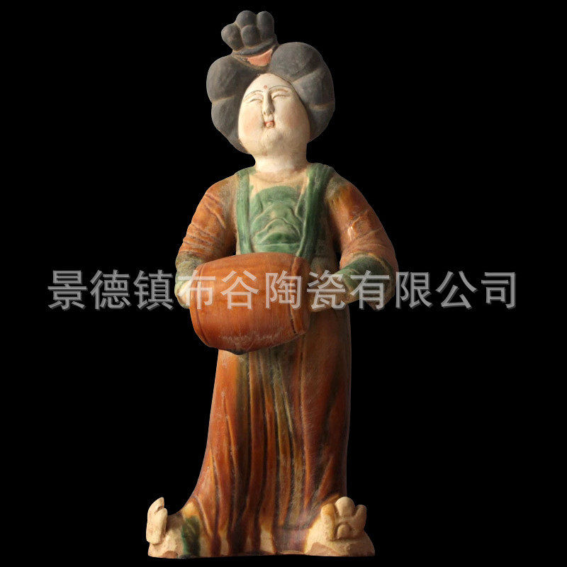 热销陶瓷仕女摆件唐三彩仿古家居俑女俑乐器客厅装饰品古玩收藏艺