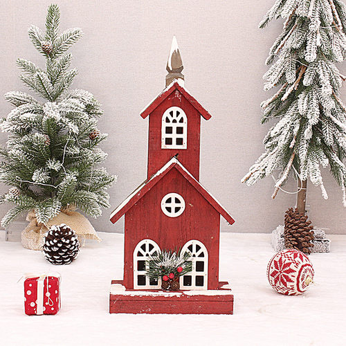 圣诞新产品木质木制红色发光雪房子圣诞节子小木屋木房布置装饰品