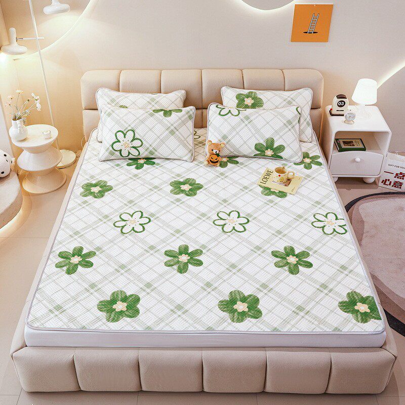 卡通薄荷凉感天丝ins印花空调软席三件套折叠冰丝凉席子批发