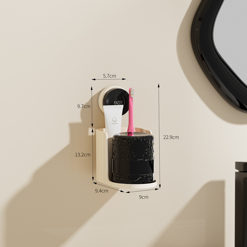 吸盘卫生间免打孔壁挂式牙刷置物架牙刷挂架浴室厕所漱口杯置物架