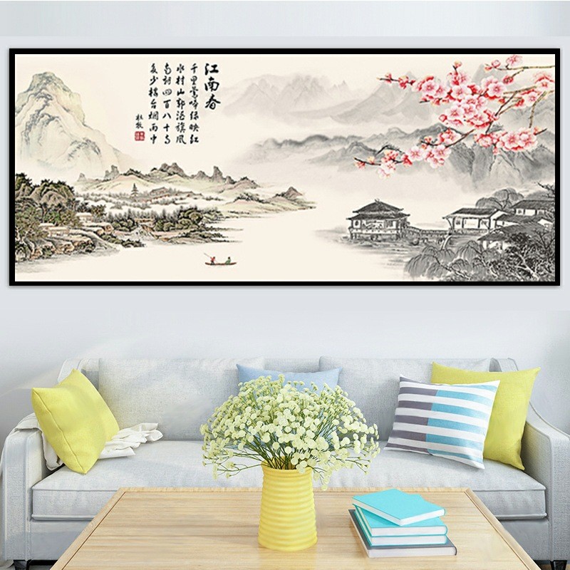 江南春十字绣2023新款山水客厅满绣风景简约大气手工自己绣大幅绣