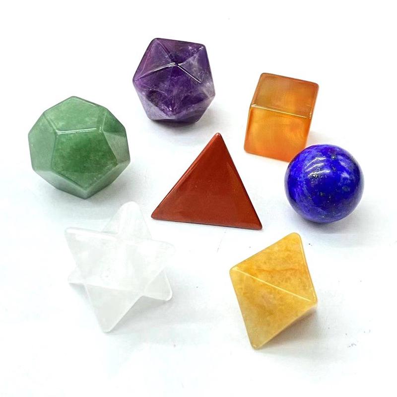 直销天然白水晶八角梅尔卡巴摆件 热卖红玛瑙几何体套装