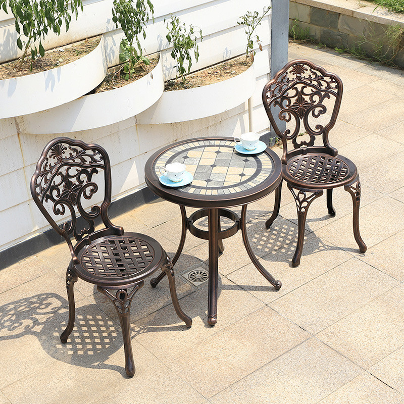 阳台户外铸铝三件套室外花园休闲铁艺铝架桌椅现代简约小茶几家具