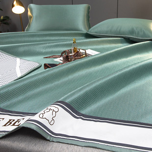 夏季 冰丝席三件套可机洗水折叠宿舍家用空调席子 凉席光碳2024新款