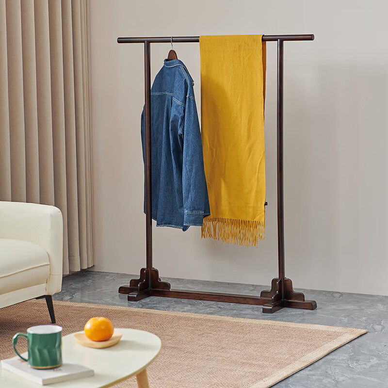 简约黑胡桃木衣帽架全实木原木晾衣杆挂衣架子落地卧室单杆家用