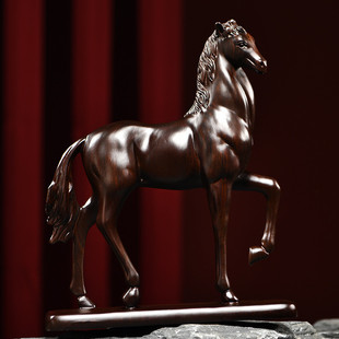 木雕摆件马实木质厅动物生肖中式家居客书桌雕刻办公工艺红木礼品