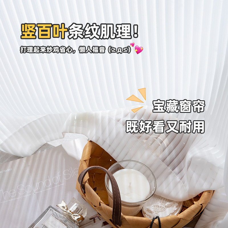 JIH32023年新款竖百叶纱帘免打孔安装梦幻白纱窗帘透光不透人窗纱