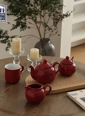 London Pottery 红色勺盖一体套装陶瓷糖罐英式奶壶茶罐调味罐