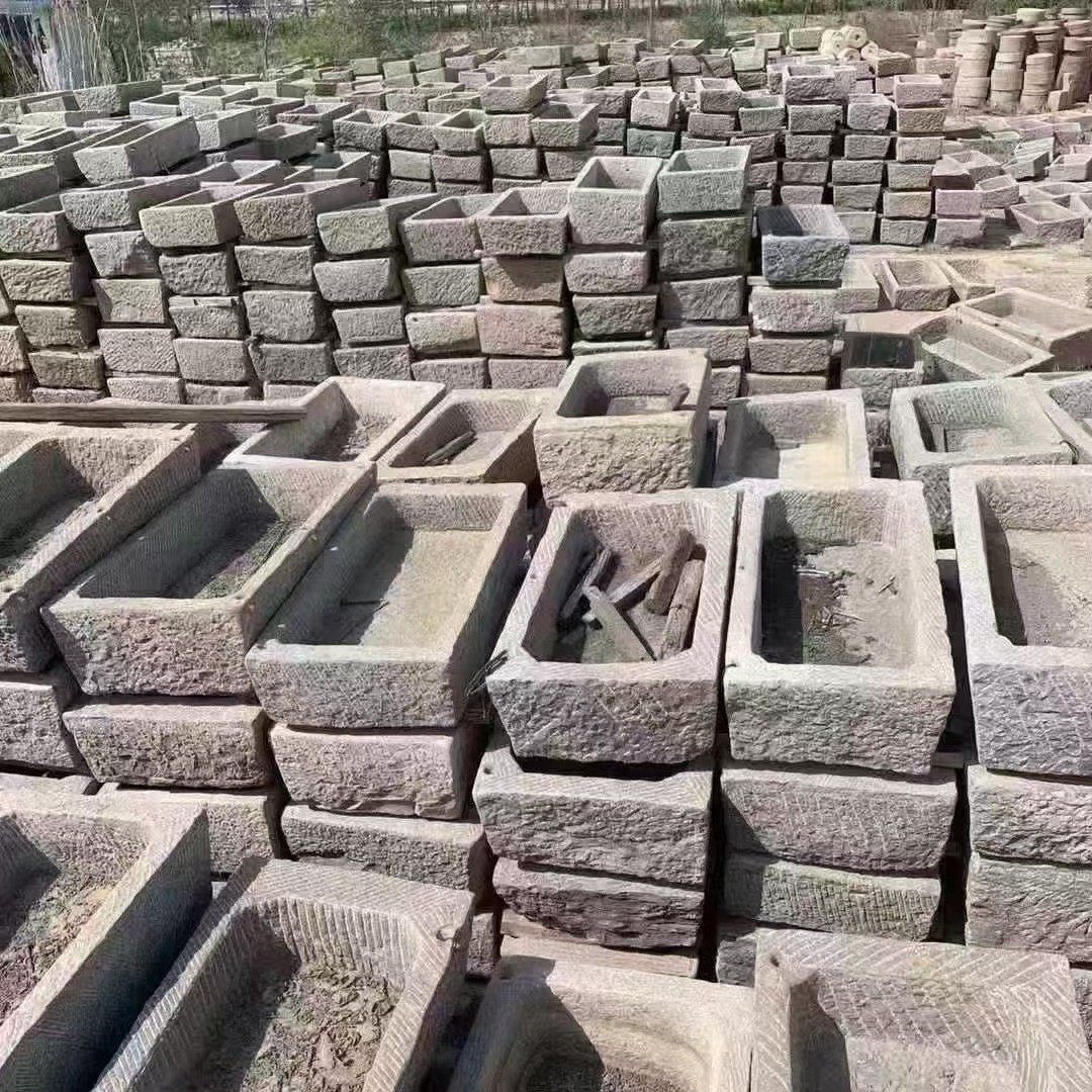 老旧民间养鱼石头花盆种花庭院小石槽流水组合石槽鱼缸猪槽牛槽