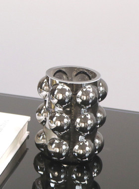 现代创意轻奢金属大理石花瓶摆件欧式客厅样板间装饰插花花器软装