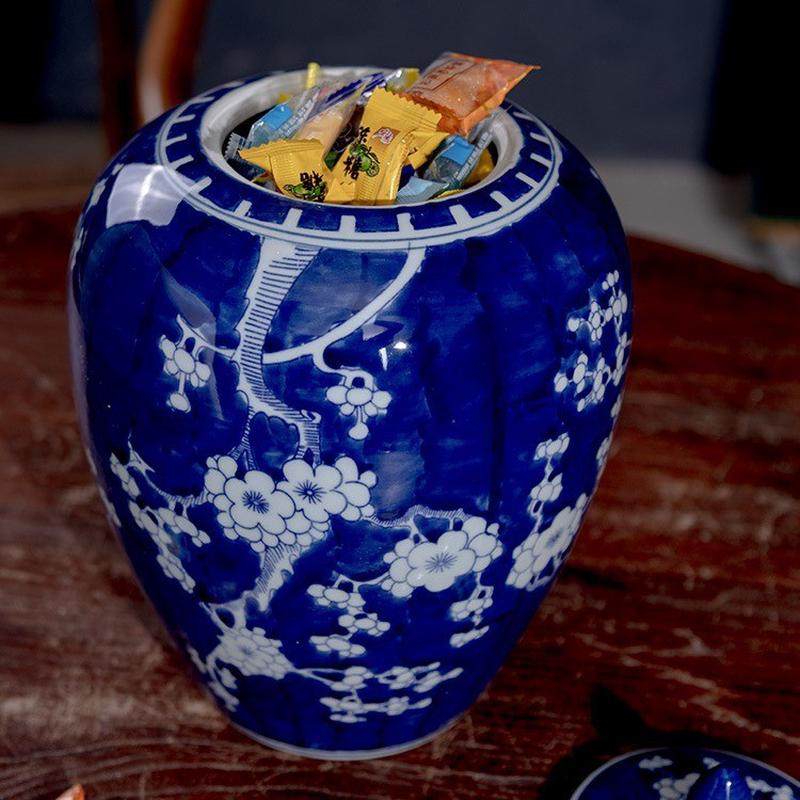 景德镇陶瓷花瓶新中式喜上眉梢蓝色瓷瓶客厅摆件青花博古架装饰品