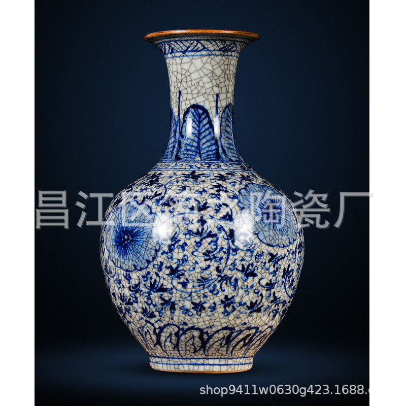 热销粉彩客厅电视柜陶瓷花瓶仿古官窑中式家居大号青花瓷瓶青花装