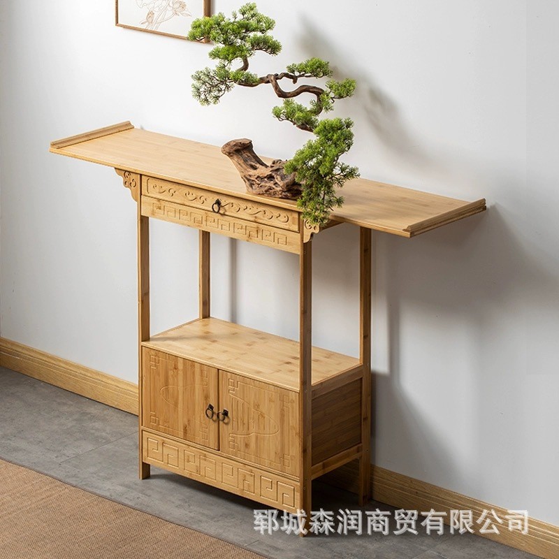 老榆木玄关桌新中式带门供桌玄关柜加高条案简约条几端景台墙边柜