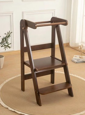 宝宝木制蒙氏学习踏脚凳家用洗漱木质站立塔带扶手折叠实木儿童塔