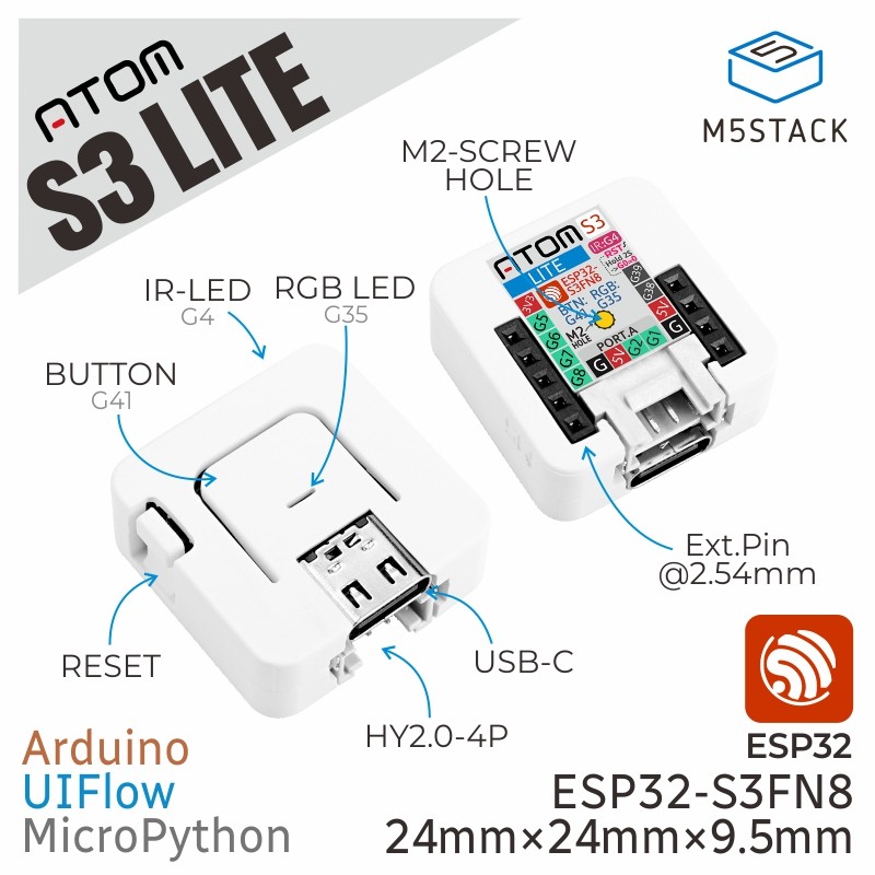 官方M5Stack AtomS3 Lite ESP32-S3可编程控制器嵌入式IoT开发板