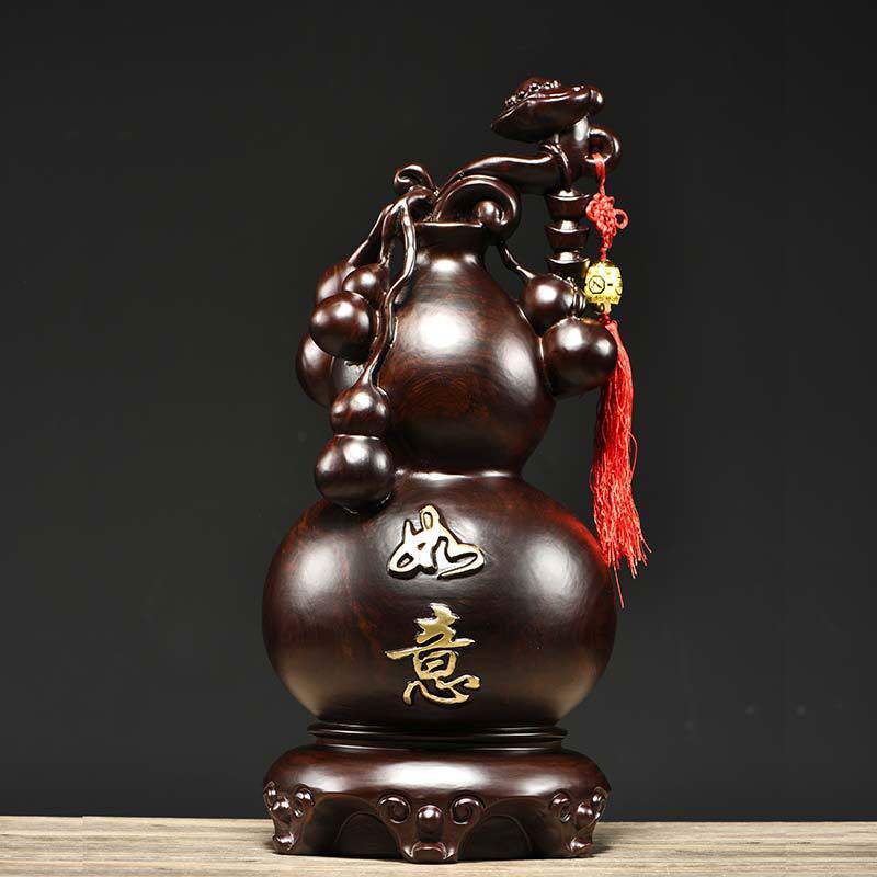 黑檀木雕五福葫芦玄关摆件实木客厅红木质工艺品中式装饰送礼家居