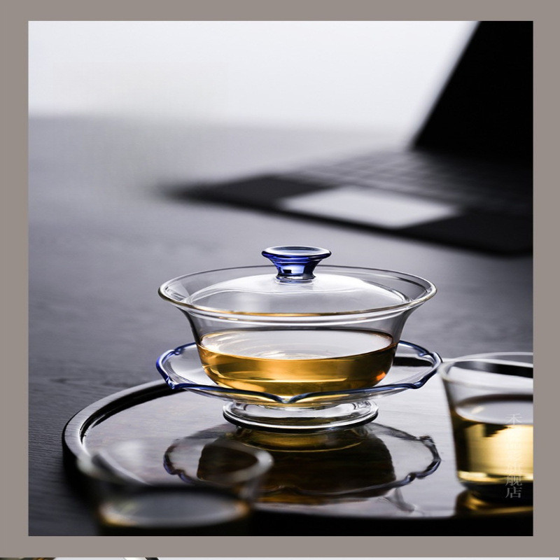 禾器玻璃盖碗茶杯沁莲泡茶碗单个高档和器三才盖碗茶具防烫大号