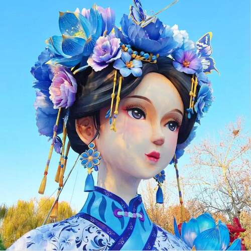 大型女神花灯夏雨荷彩灯景区少女手工花灯古风灯会装饰美陈摆件