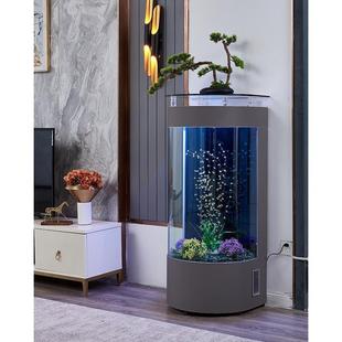 鱼缸半圆靠墙溪流圆柱金鱼缸客厅家用幕墙柜旁半圆形2022新款