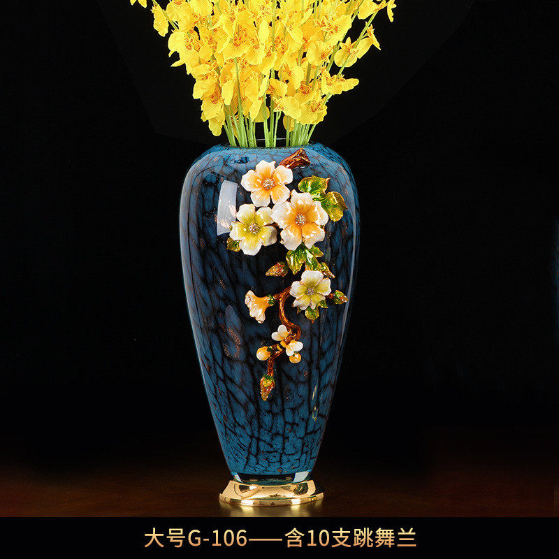轻奢珐琅彩玻璃花瓶摆件客厅玄关欧式家居插花镶嵌家居装饰品美式