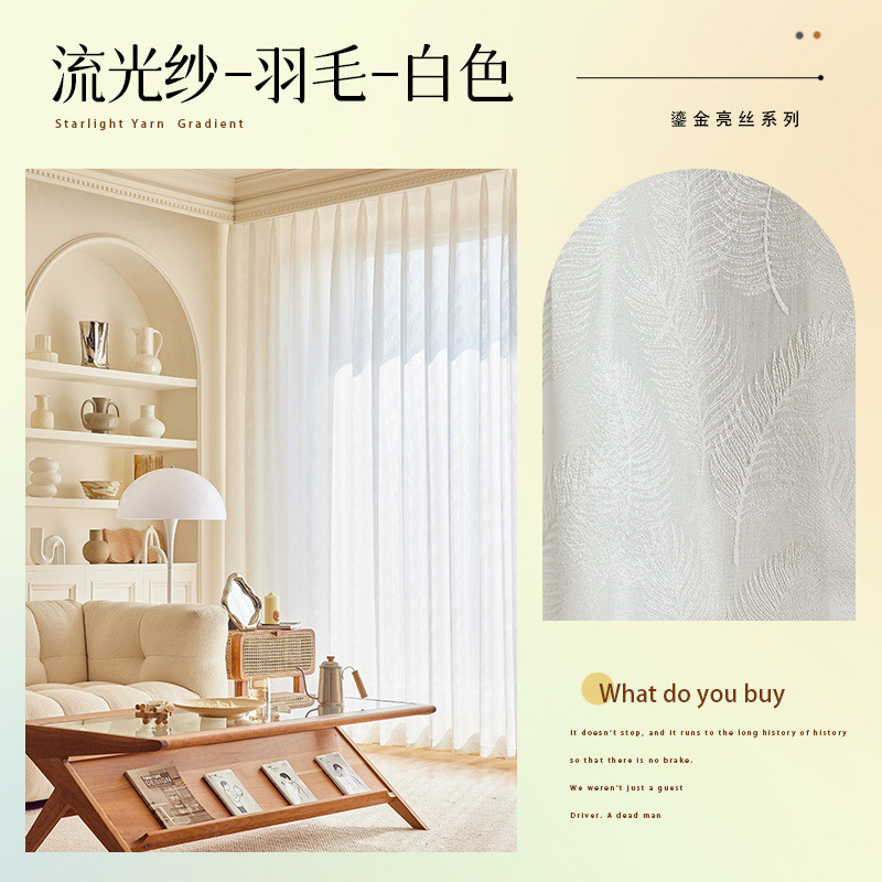 zb6m轻奢梦幻帘窗帘纱帘透光不透人批发白色窗纱卧室客厅阳台飘窗