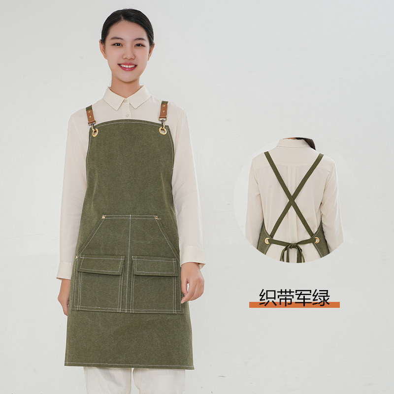 牛仔工作围裙女咖啡师餐饮店帆布厚男理发师服务员围裙