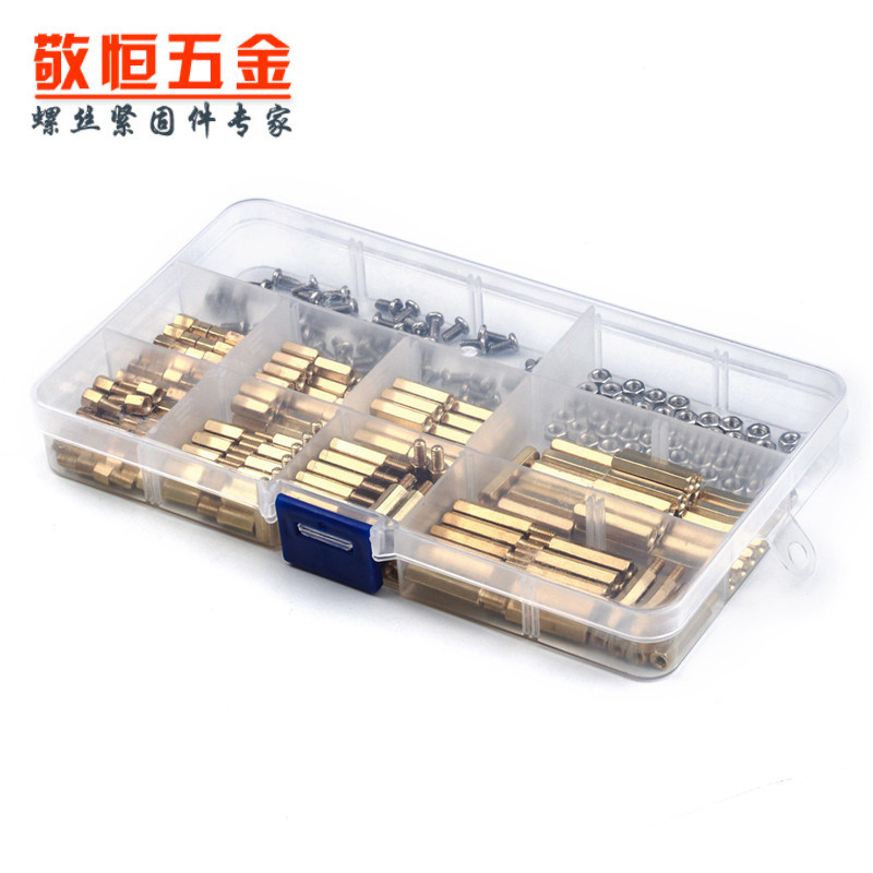 300pcs m3组合套装双通六角铜柱配螺丝螺母外贸螺丝单通盒装