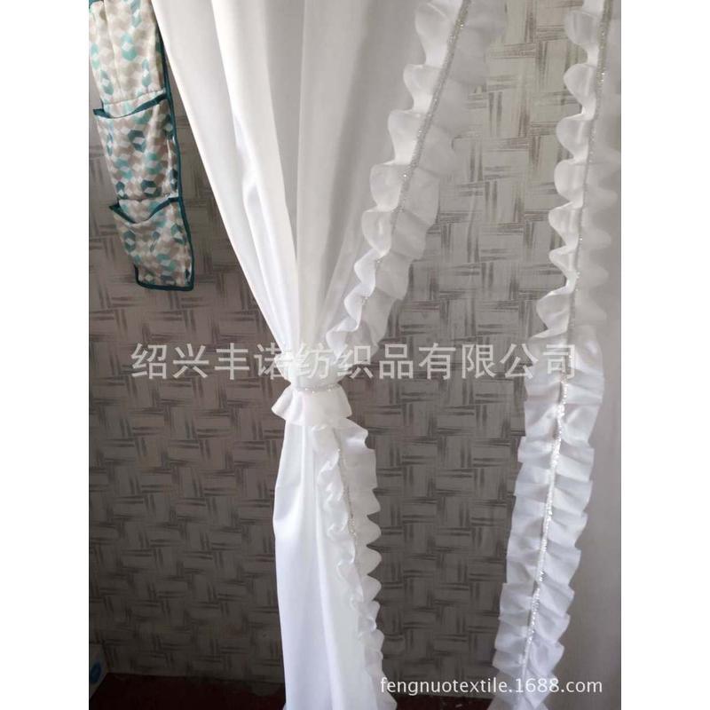 厂家直供宫廷风浴帘荷叶边对开式窗帘门帘隔断帘卫生间涤纶白色