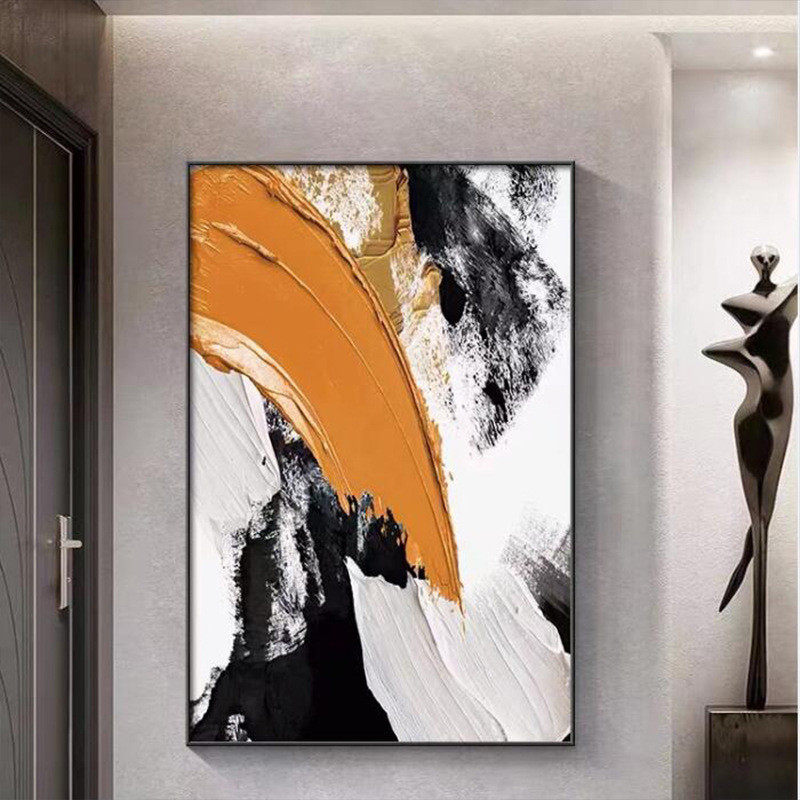 纯手绘油画客厅抽象画肌理立体轻奢橙色挂画落地玄关装饰画