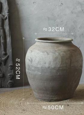批发侘寂肚型圆风大陶罐民宿庭院装饰陶瓷粗陶花器落地大花瓶