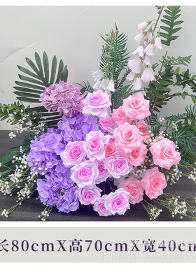 婚庆紫色仿真花路引花森系粉紫色绢花装饰地排花背景婚礼布置挂花