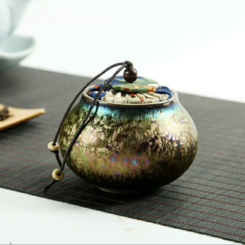 陶瓷七彩天目釉茶罐中式茶具窑变醒小茶叶罐普洱罐礼品厂家批发