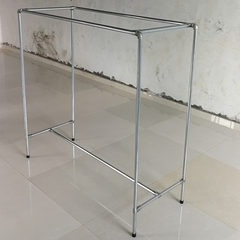 wm9a双排服装架展示架地摊落地晒镀锌货架挂衣服架子阳台被水管晾