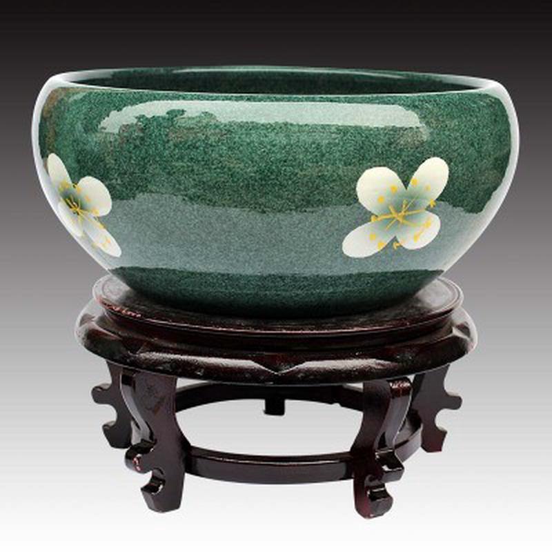 景德镇陶瓷器手绘金鱼缸碗莲缸乌龟缸养鱼盆家居装饰摆件送底座