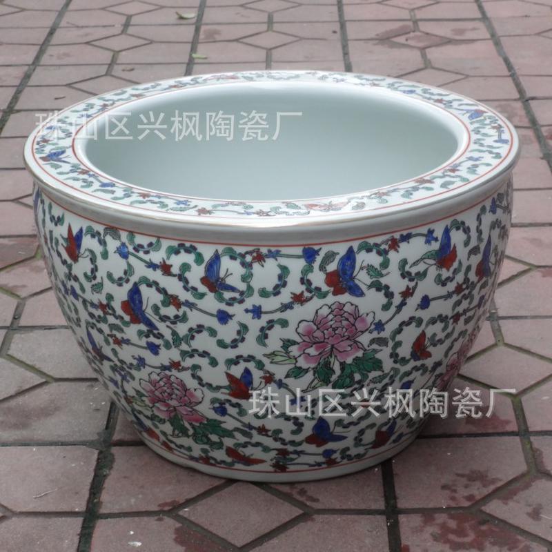 景德镇手工陶瓷鱼缸粉彩描金缸装饰园林大缸栽花盆摆件批发
