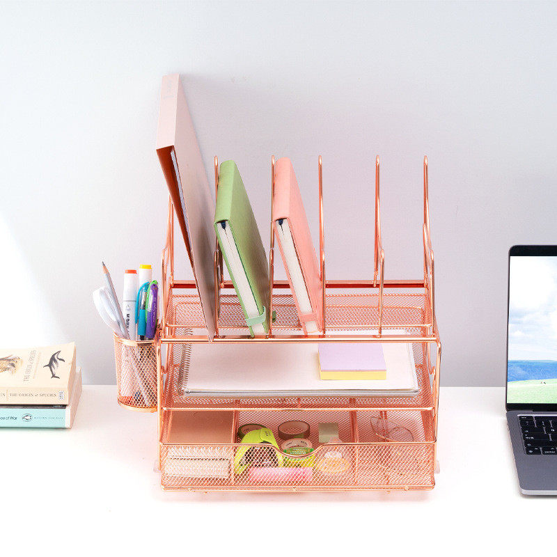 新款多功能文件管理置物架书立多层文具资料收纳桌面办公用品