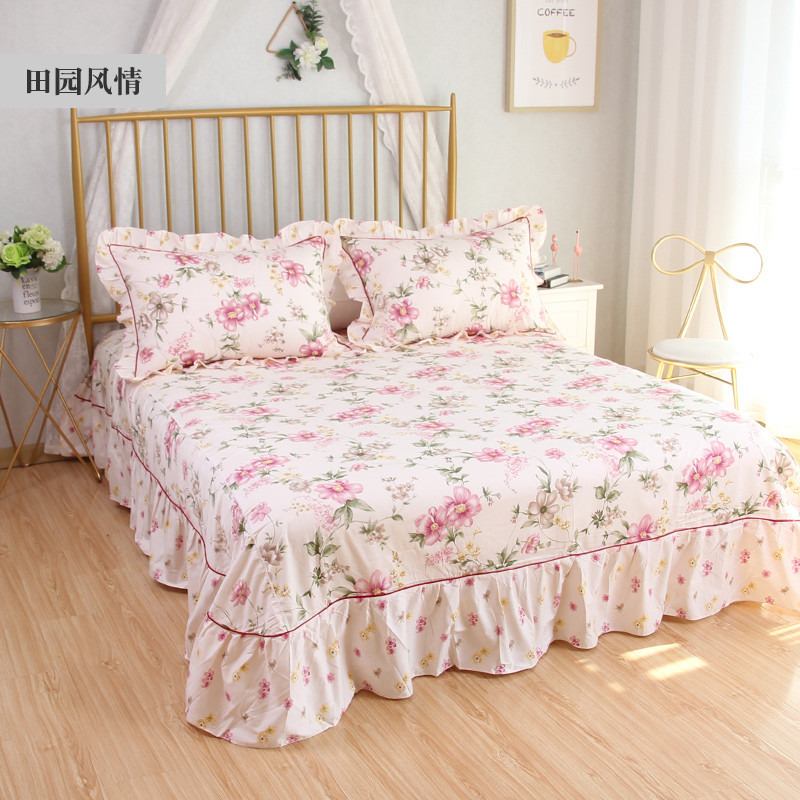 0fe9ins床单100单件枕套三件套清新碎花韩式被单夏季双人