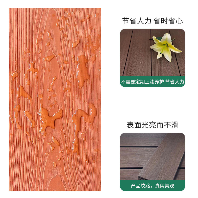 木塑地板挤护栏墙板围栏廊架二代共塑木圆孔压花木纹