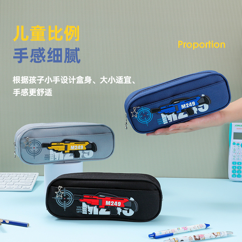 双层韩版简约笔袋男生中学生铅笔盒牛津布大容量文具袋笔盒批发
