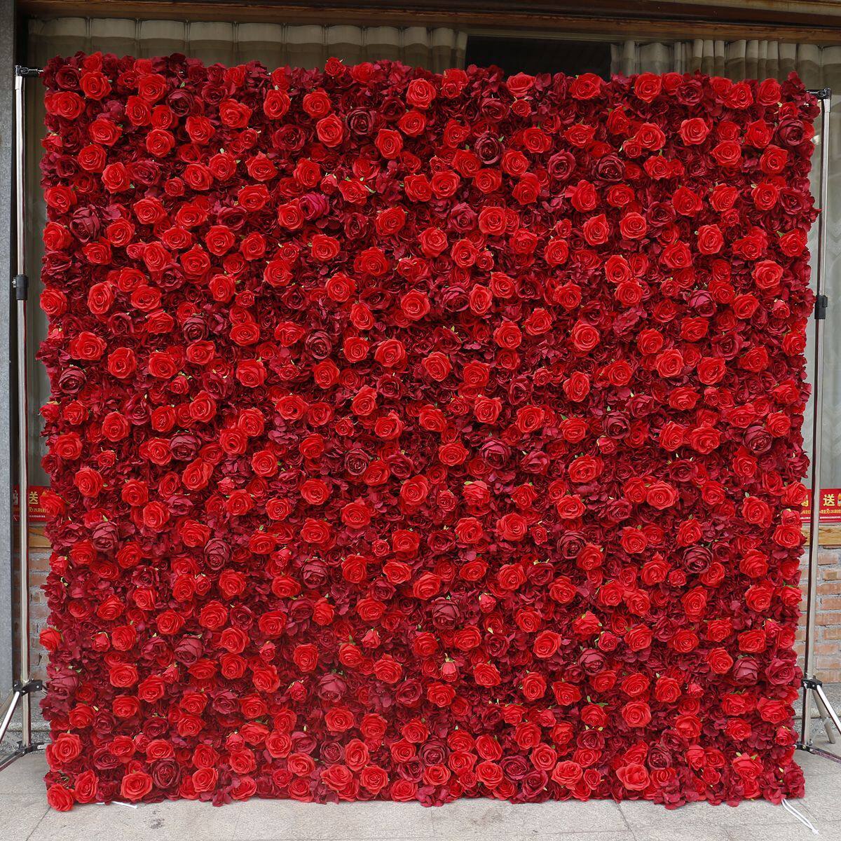 红色布底花墙背景墙厂家批发婚庆婚礼布置装饰墙仿真花玫瑰花布艺