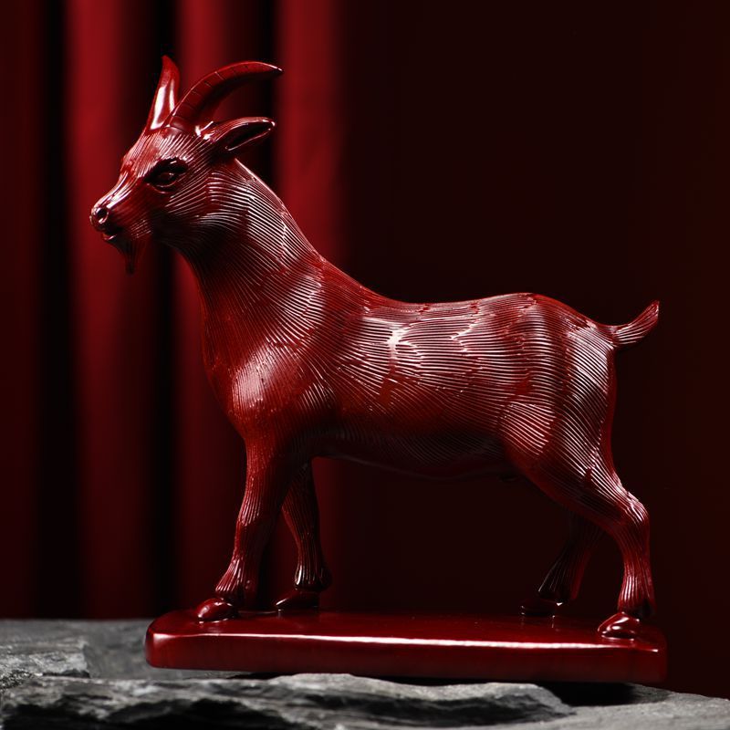 木雕摆件雕刻实木头质羊动物生肖家居中式客厅办公电视柜工艺礼品